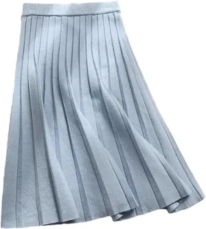 YTR6TW Women Winter Knitted Midi Skirt Elegant High Waist Pleated A-Line Long Skirt Spring Autumn Korean Skirt