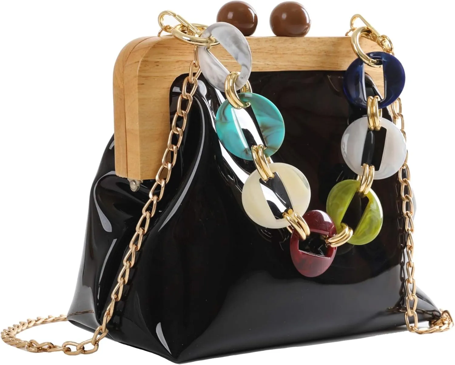 YUSHINY Women Transparent PVC Plastic Handbag Crossbody Durable Evening Bag with Removable Acrylic Curb Shoulder Strap