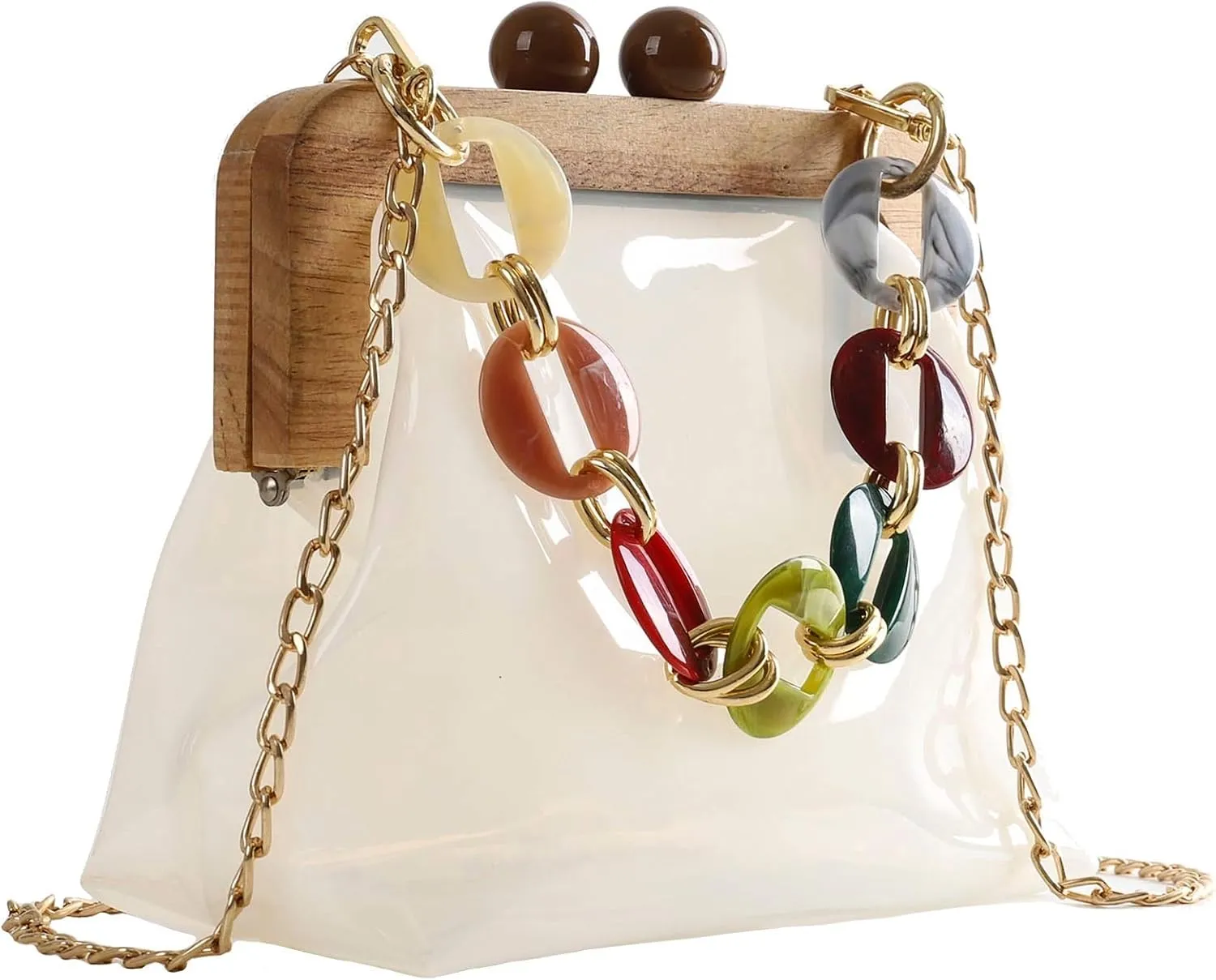 YUSHINY Women Transparent PVC Plastic Handbag Crossbody Durable Evening Bag with Removable Acrylic Curb Shoulder Strap