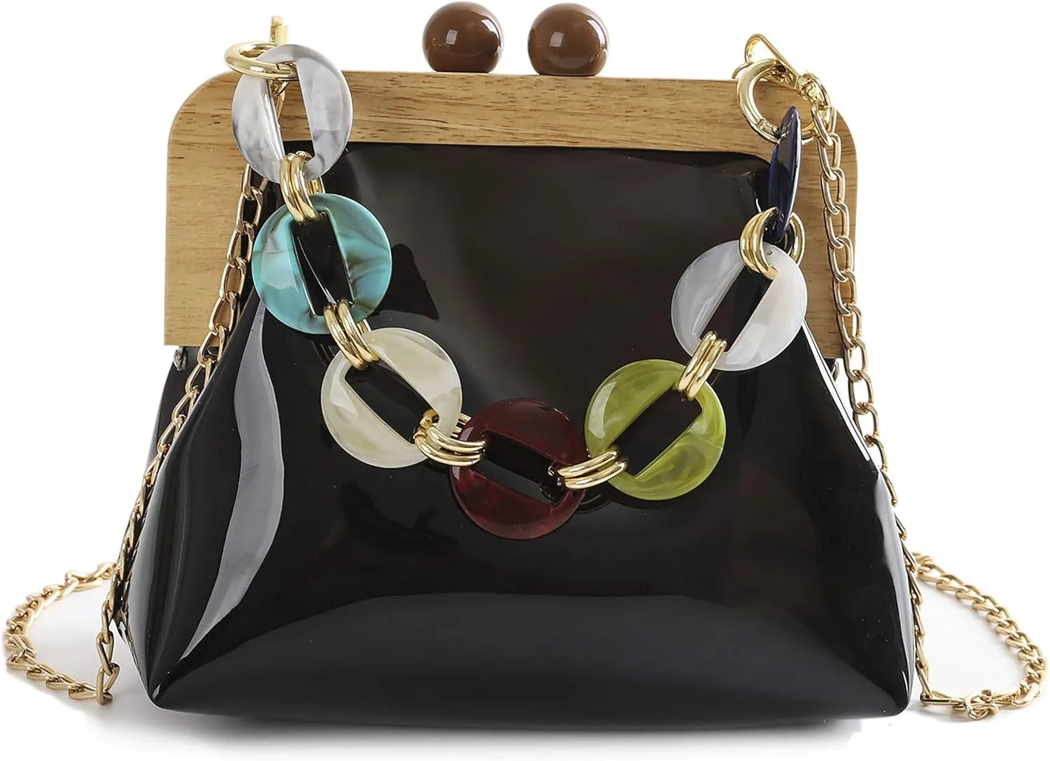 YUSHINY Women Transparent PVC Plastic Handbag Crossbody Durable Evening Bag with Removable Acrylic Curb Shoulder Strap