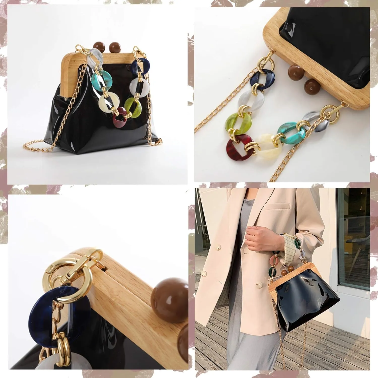 YUSHINY Women Transparent PVC Plastic Handbag Crossbody Durable Evening Bag with Removable Acrylic Curb Shoulder Strap
