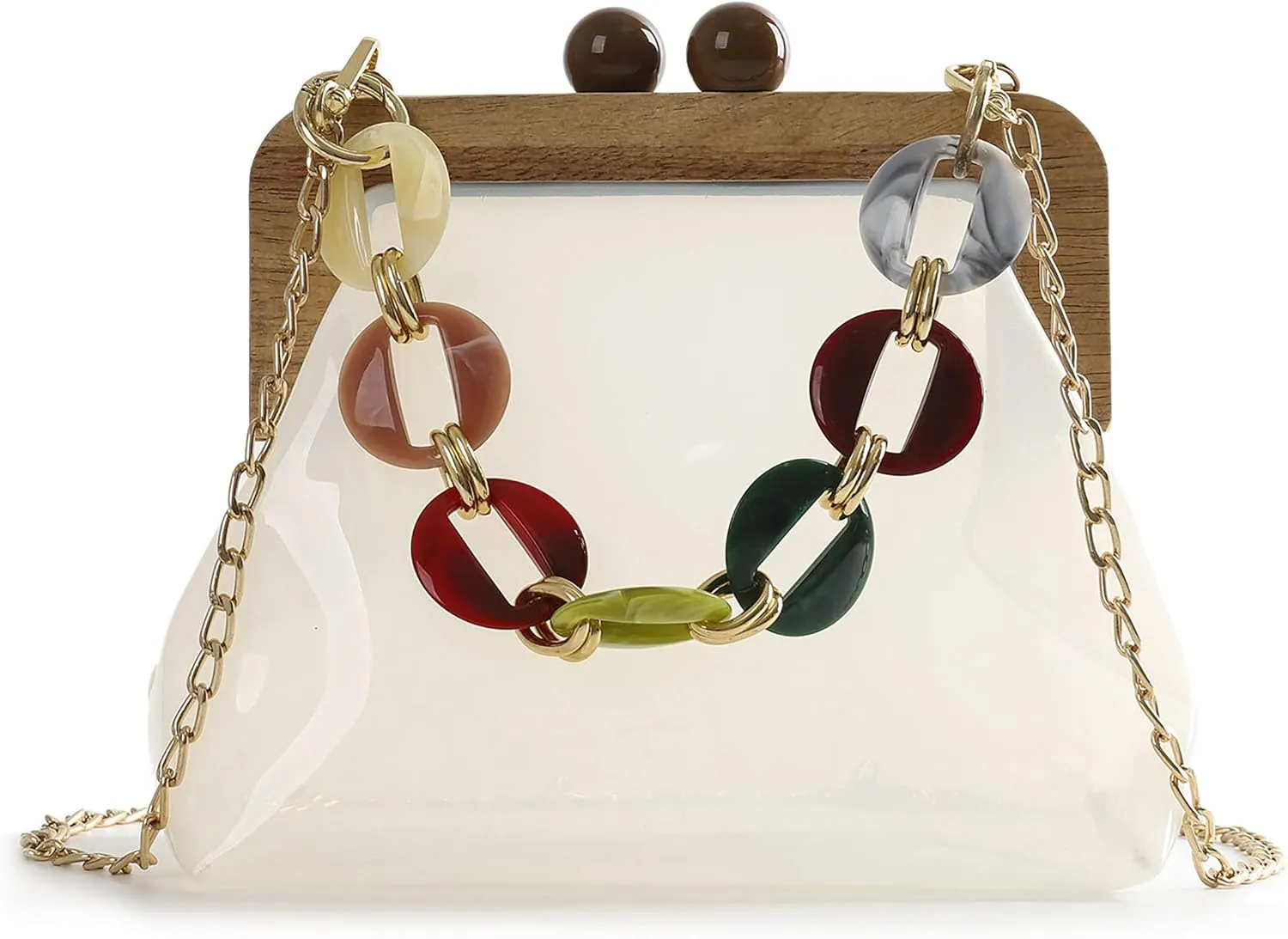 YUSHINY Women Transparent PVC Plastic Handbag Crossbody Durable Evening Bag with Removable Acrylic Curb Shoulder Strap