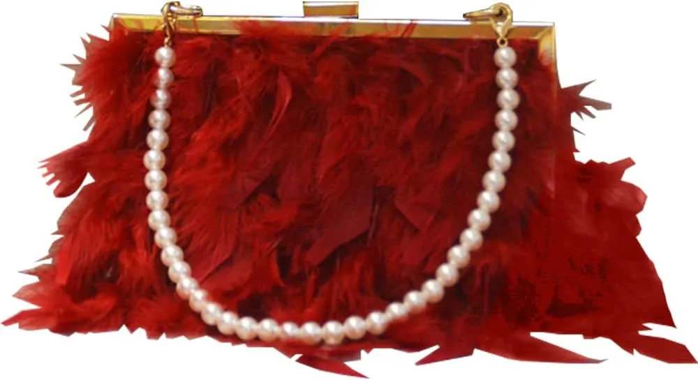 ZiMing Women Evening Handbags Natural Feather Clutch Purses Buckle Lock Wallet Formal Party Bags (Pearl Strap & Chain Strap)