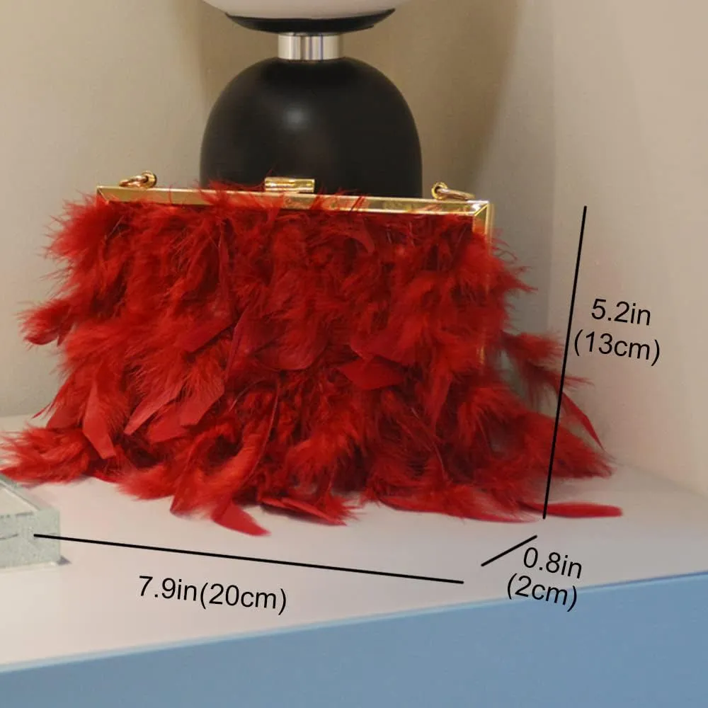 ZiMing Women Evening Handbags Natural Feather Clutch Purses Buckle Lock Wallet Formal Party Bags (Pearl Strap & Chain Strap)