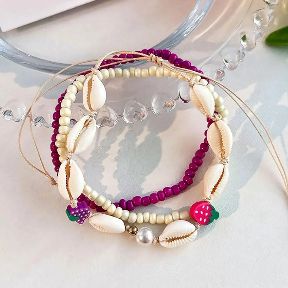 ZMANYIJEW Boho Anklets for Women Ocean Beach Shell Anklet Charm Bohemian Colorful Rice Beads Anklet Hand Woven Anklets for Women