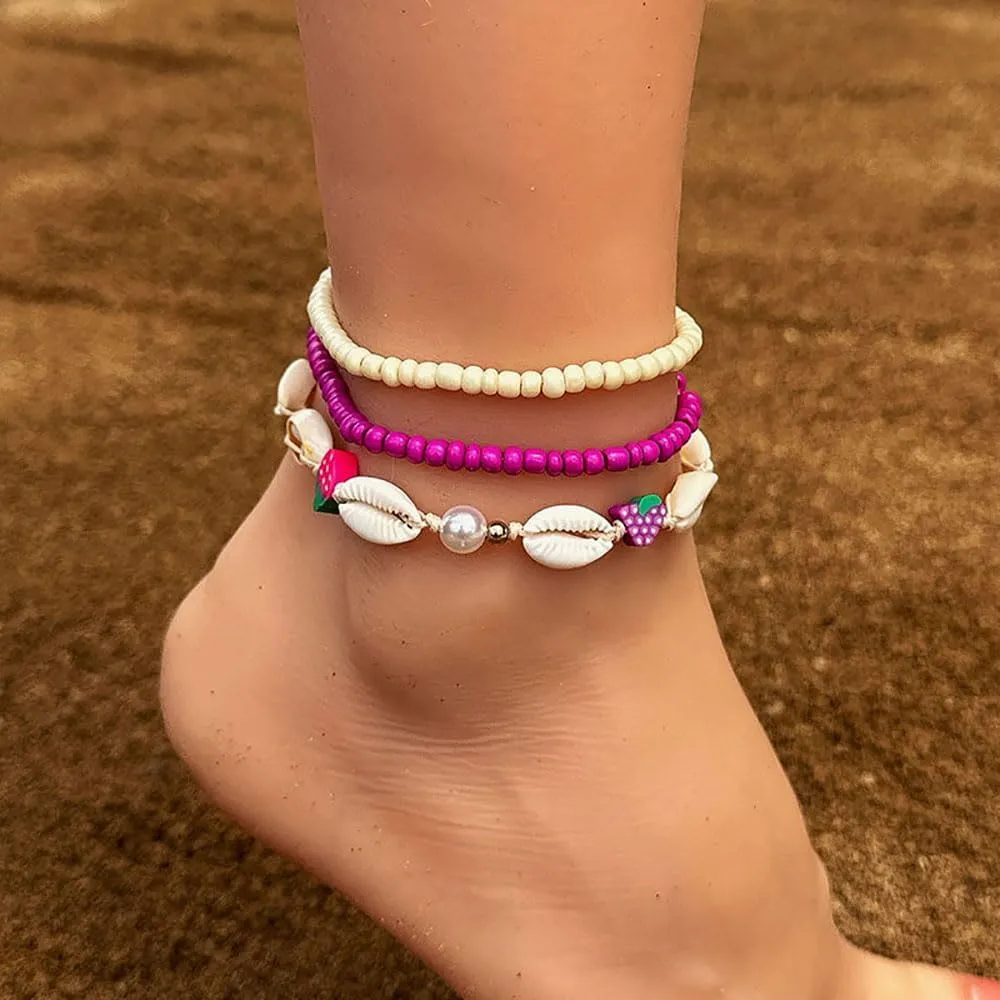 ZMANYIJEW Boho Anklets for Women Ocean Beach Shell Anklet Charm Bohemian Colorful Rice Beads Anklet Hand Woven Anklets for Women