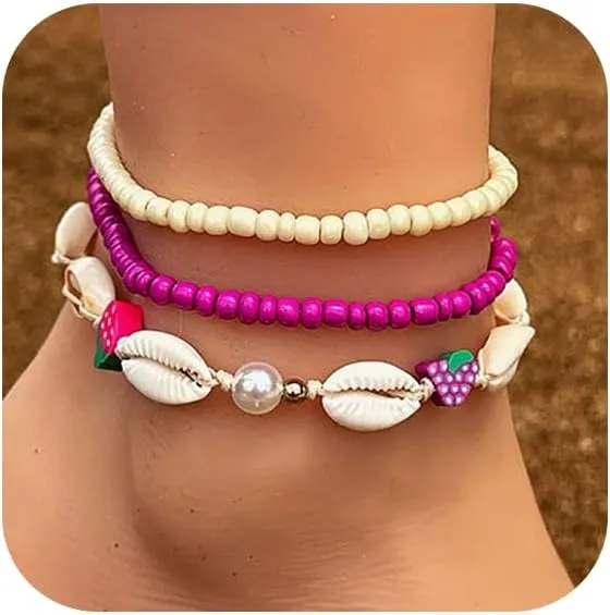 ZMANYIJEW Boho Anklets for Women Ocean Beach Shell Anklet Charm Bohemian Colorful Rice Beads Anklet Hand Woven Anklets for Women