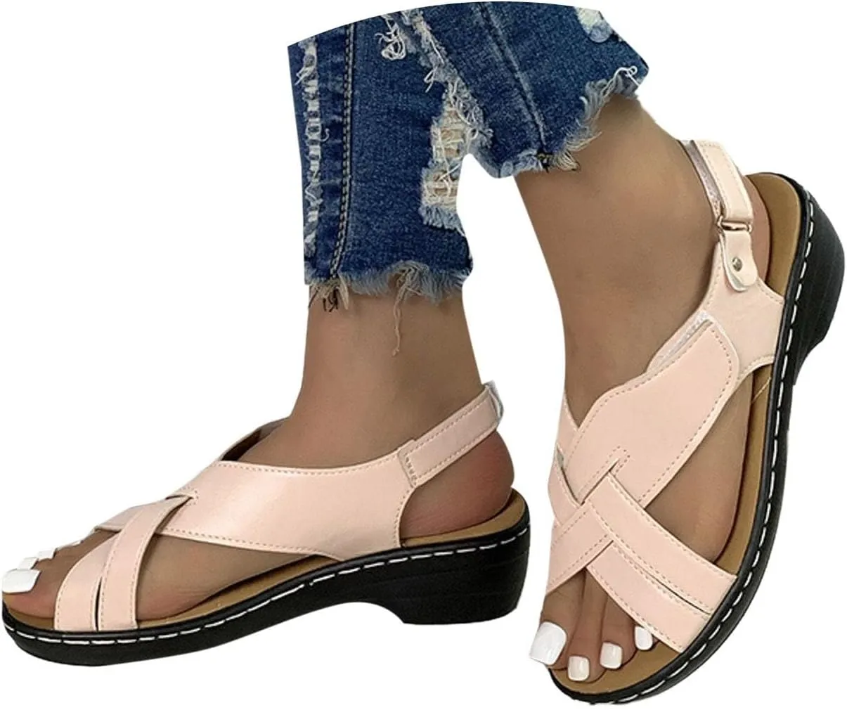 ZSpzx Women's Orthopedic Arch Support Sandals Comfortable for Women Foot Plantar Fasciitis Bunion Slide Open Toe Crisscross Straps Slip On Dressy Summer Adjustable Walking Casual Orthotic Beach Shoes
