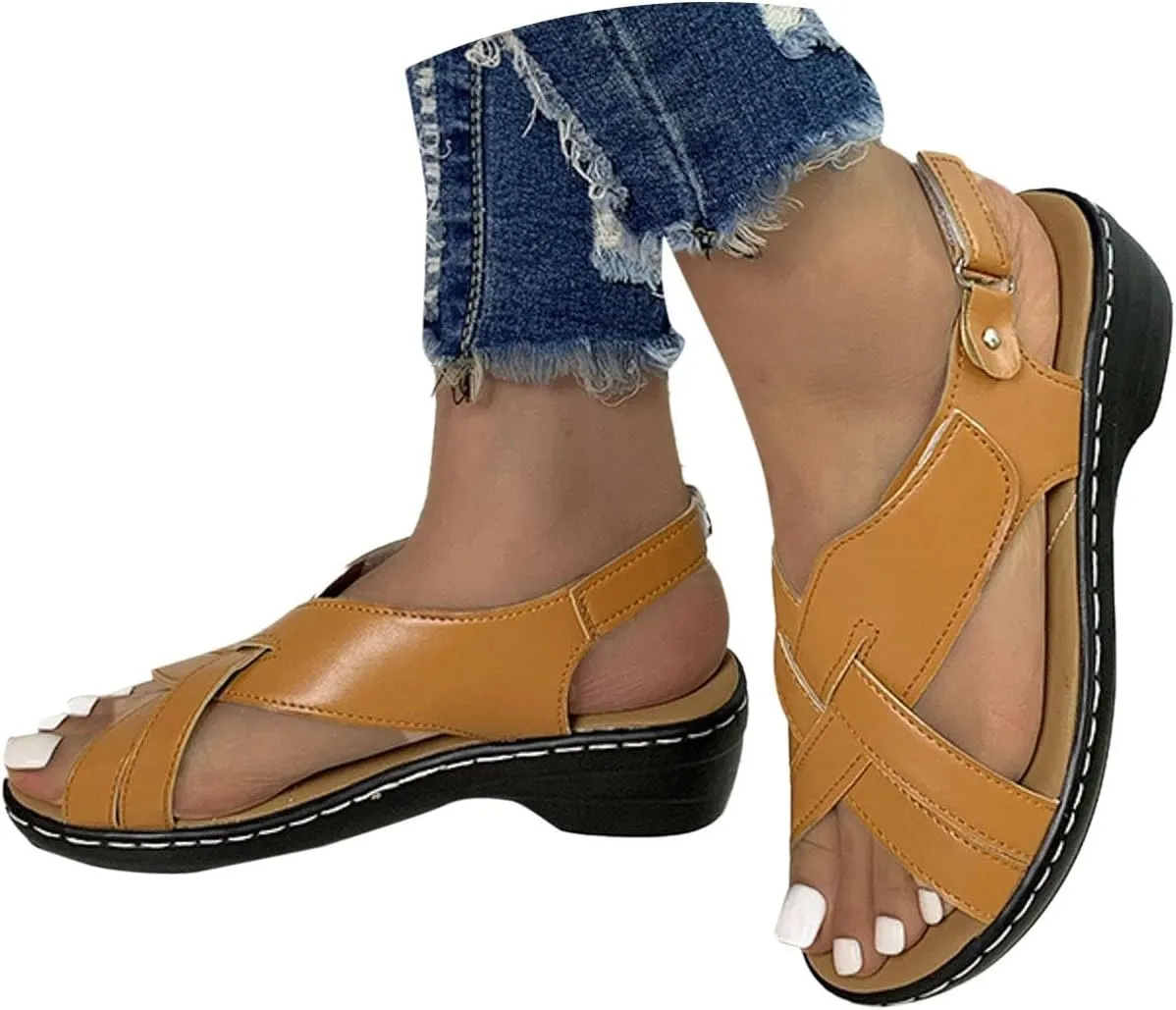 ZSpzx Women's Orthopedic Arch Support Sandals Comfortable for Women Foot Plantar Fasciitis Bunion Slide Open Toe Crisscross Straps Slip On Dressy Summer Adjustable Walking Casual Orthotic Beach Shoes