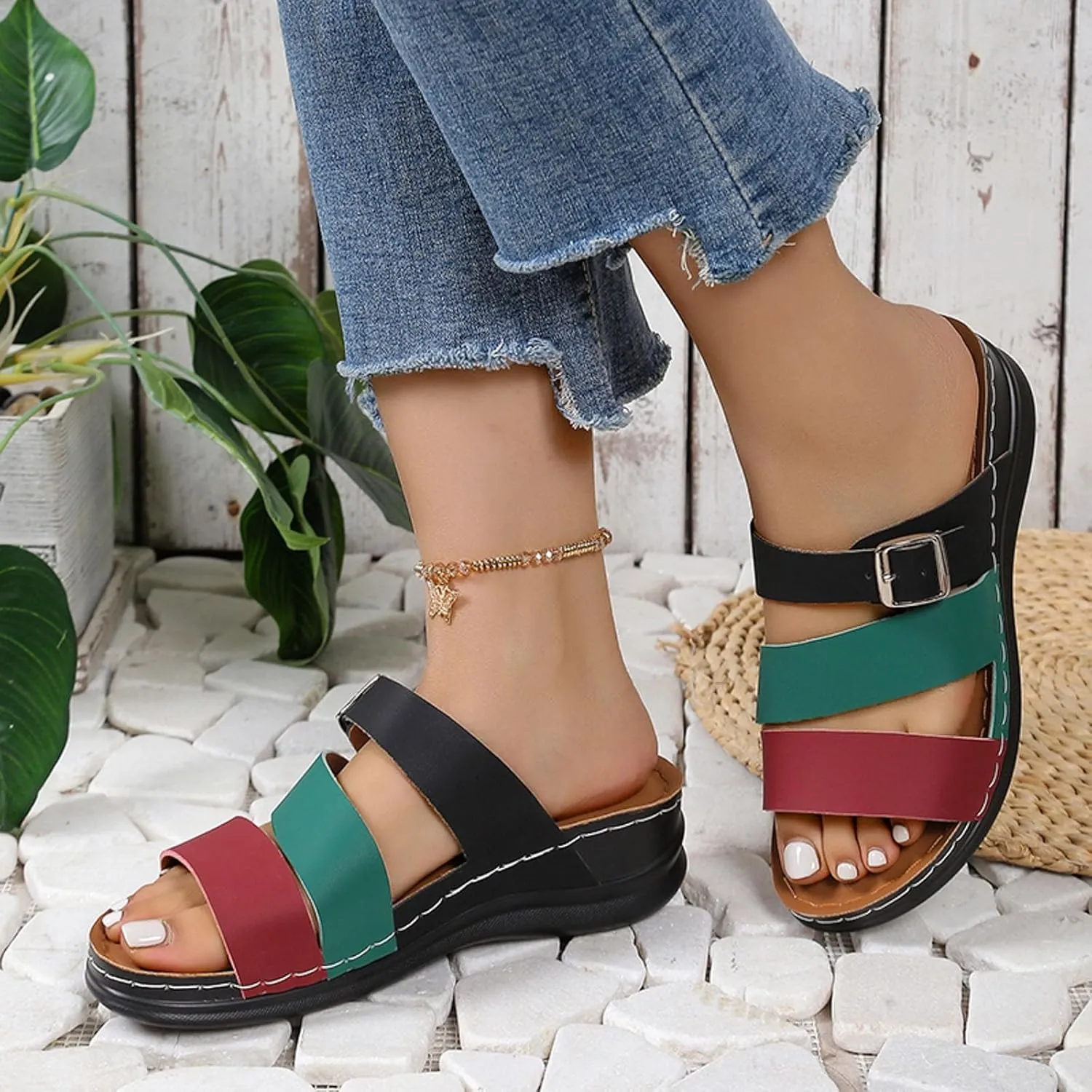 ZSpzx Women's Orthotic Cushion Flip Flops Recovery Walking Sandals for Women Arch Support Plantar Fasciitis Bunion Wedge Slide Dressy Summer Comfortable Open Toe Crisscross Straps Slip on Beach Shoes