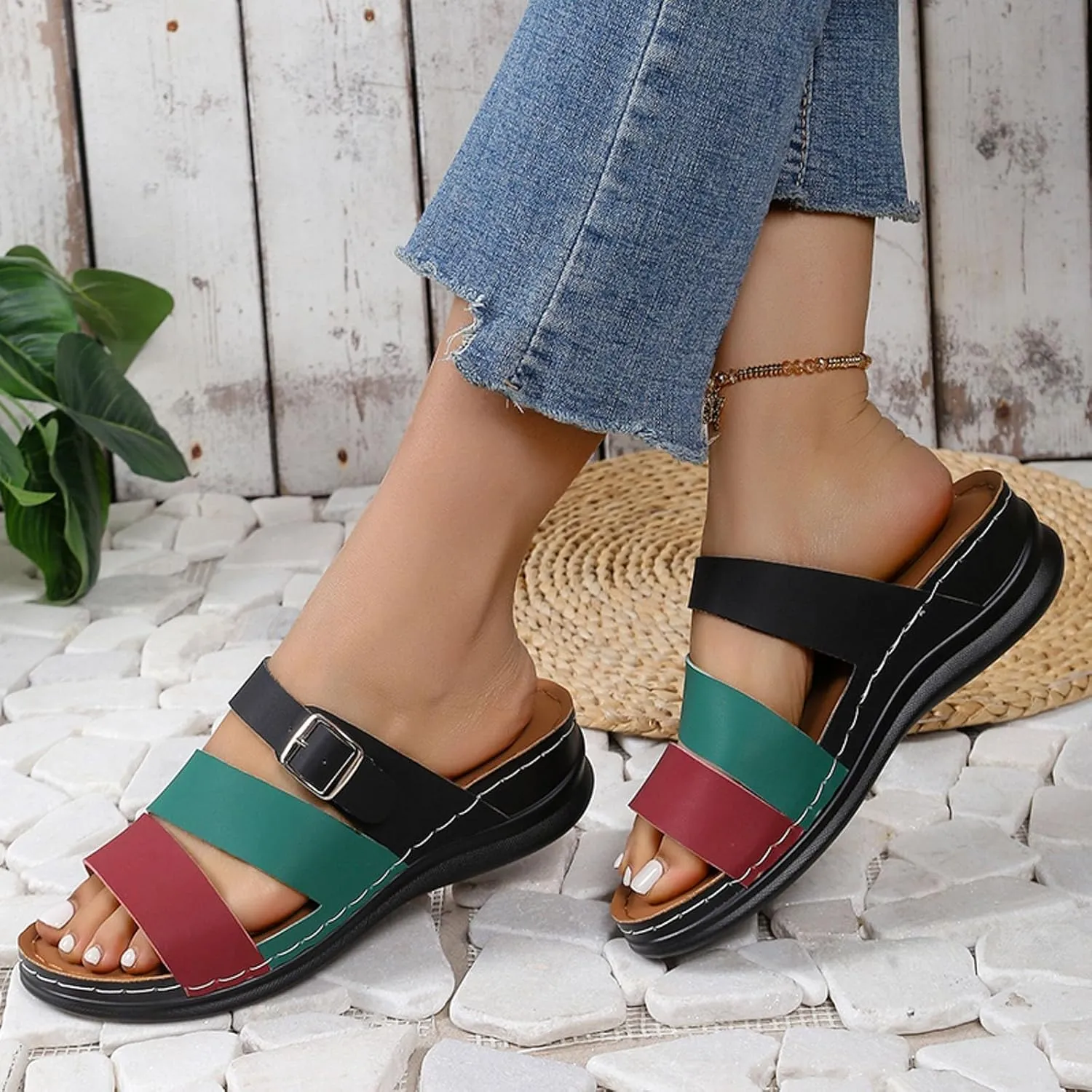 ZSpzx Women's Orthotic Cushion Flip Flops Recovery Walking Sandals for Women Arch Support Plantar Fasciitis Bunion Wedge Slide Dressy Summer Comfortable Open Toe Crisscross Straps Slip on Beach Shoes